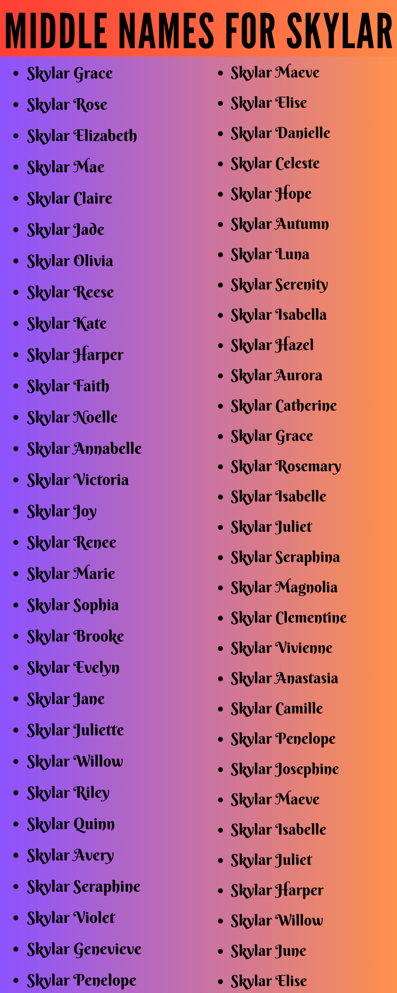 best middle name for skylar