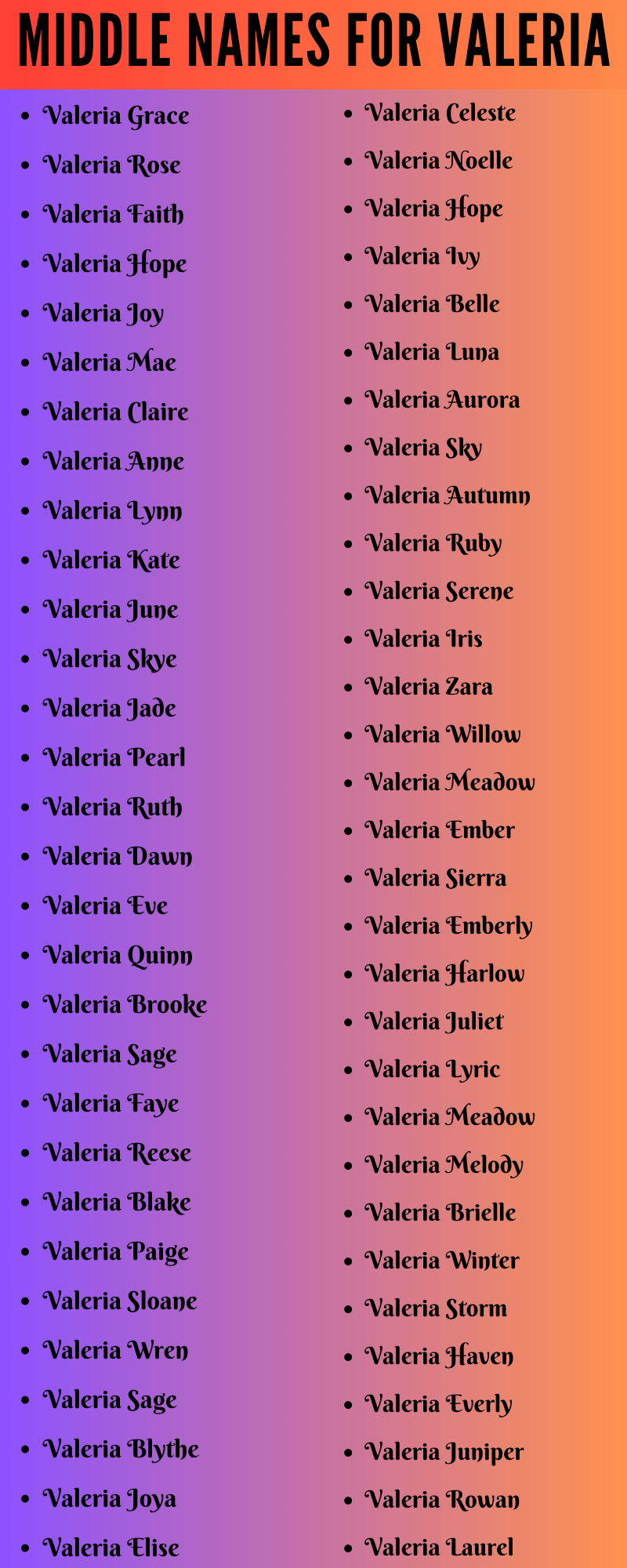 best middle name for valeria