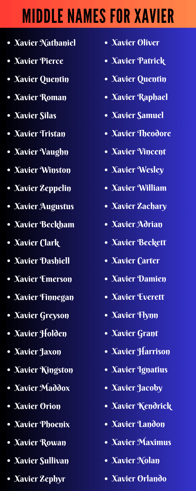 best middle name for xavier