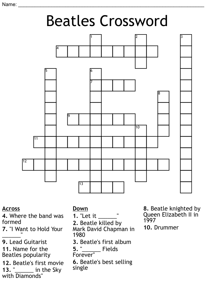best name for a beatle crossword clue