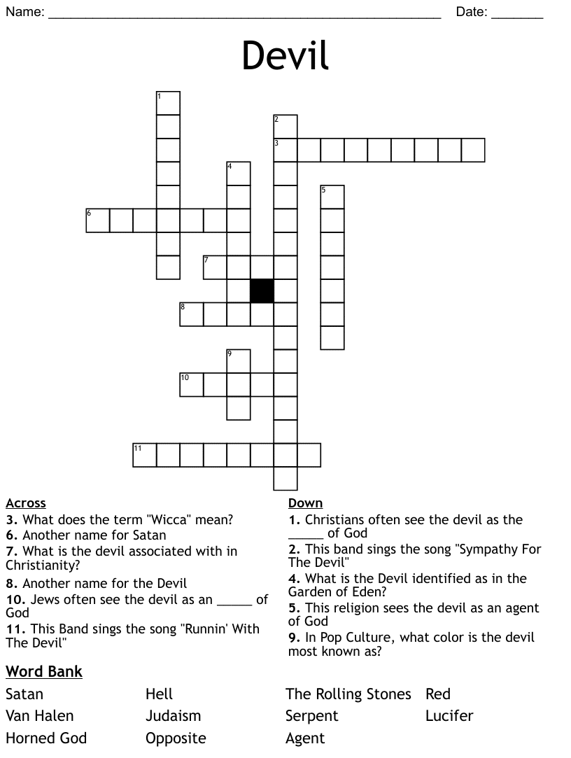 best nickname for the devil crossword