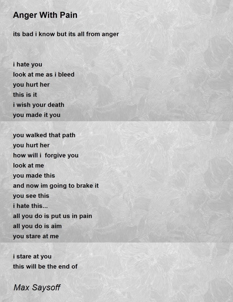 best poems about anger and pain
