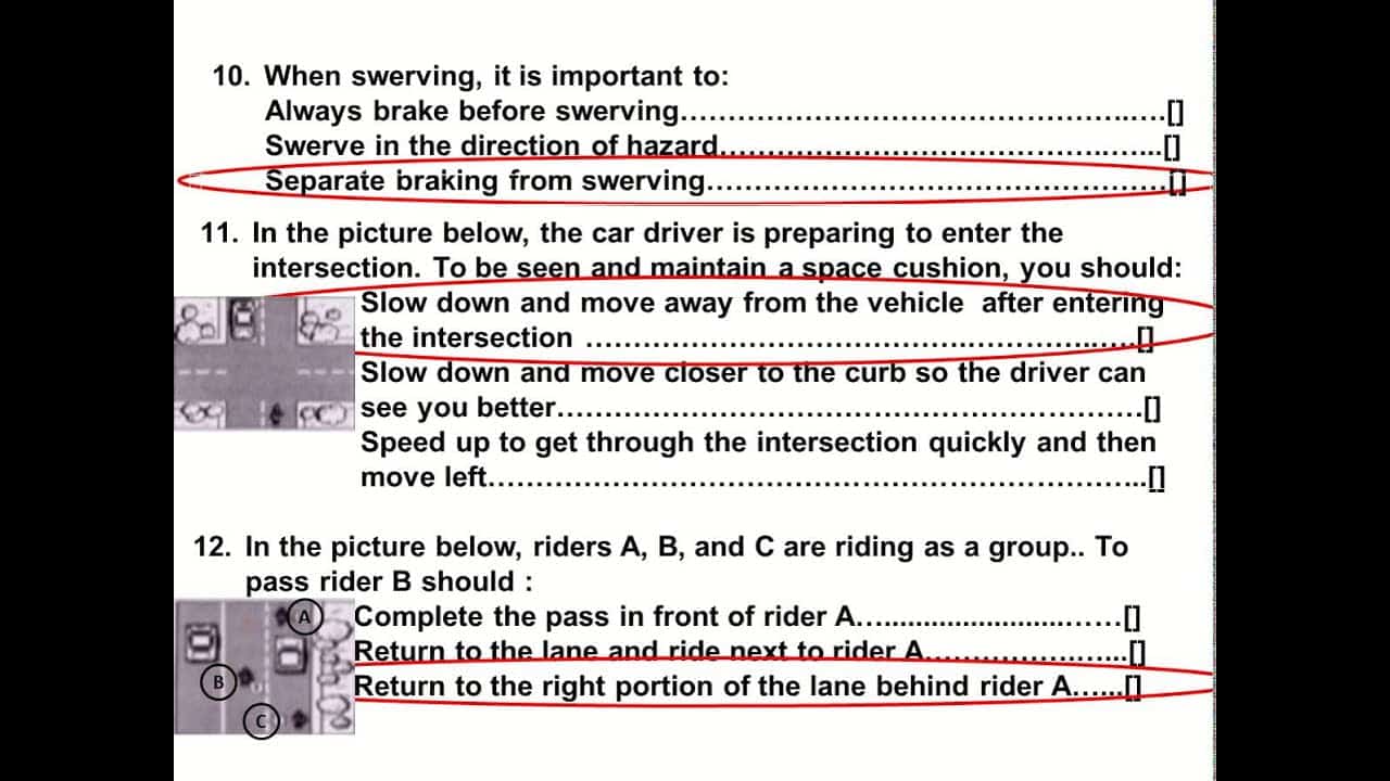 best california motorcycle test questions