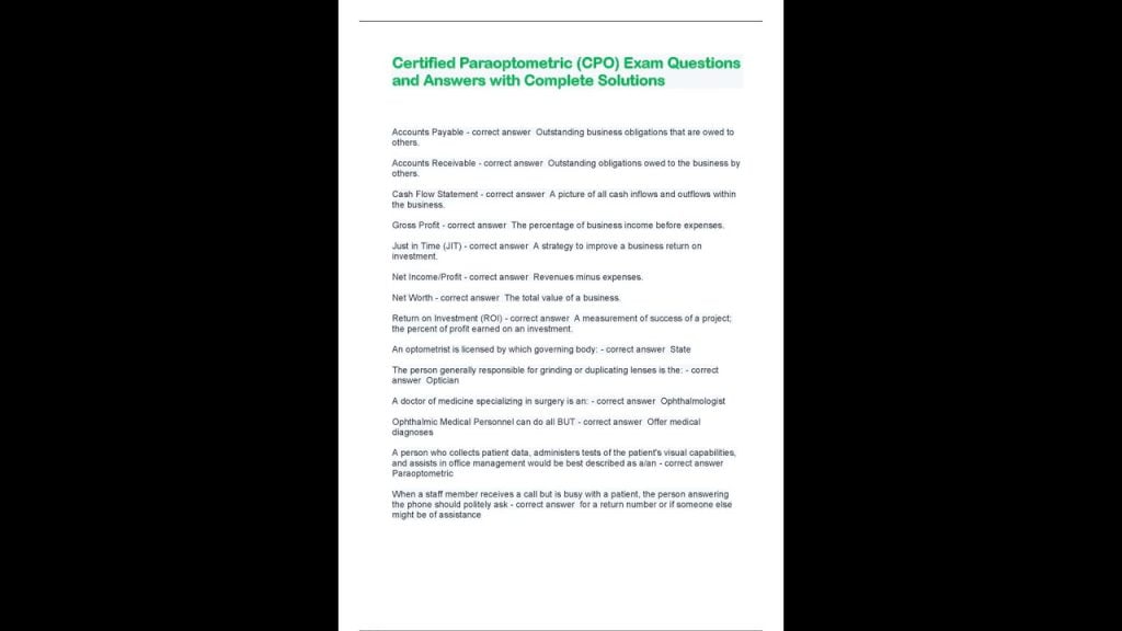 best certified paraoptometric test questions