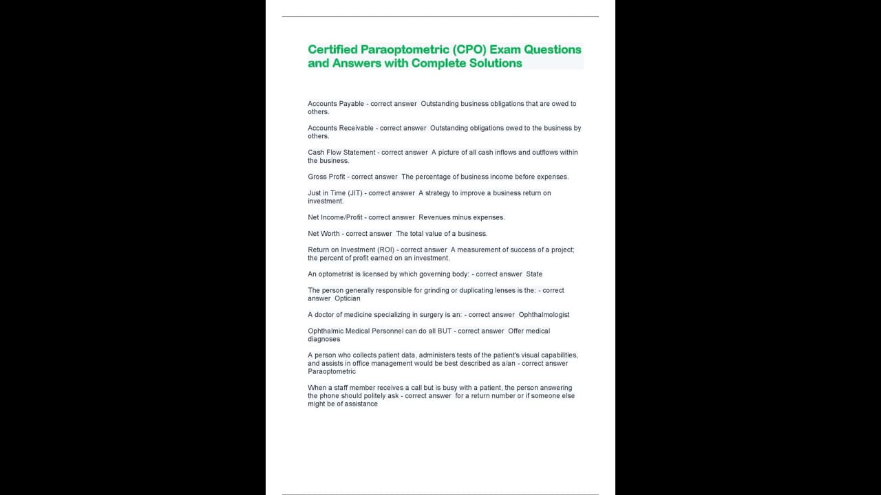 best certified paraoptometric test questions