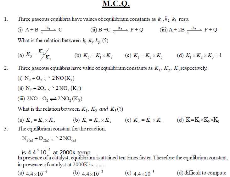best chemical equilibrium test questions and answers