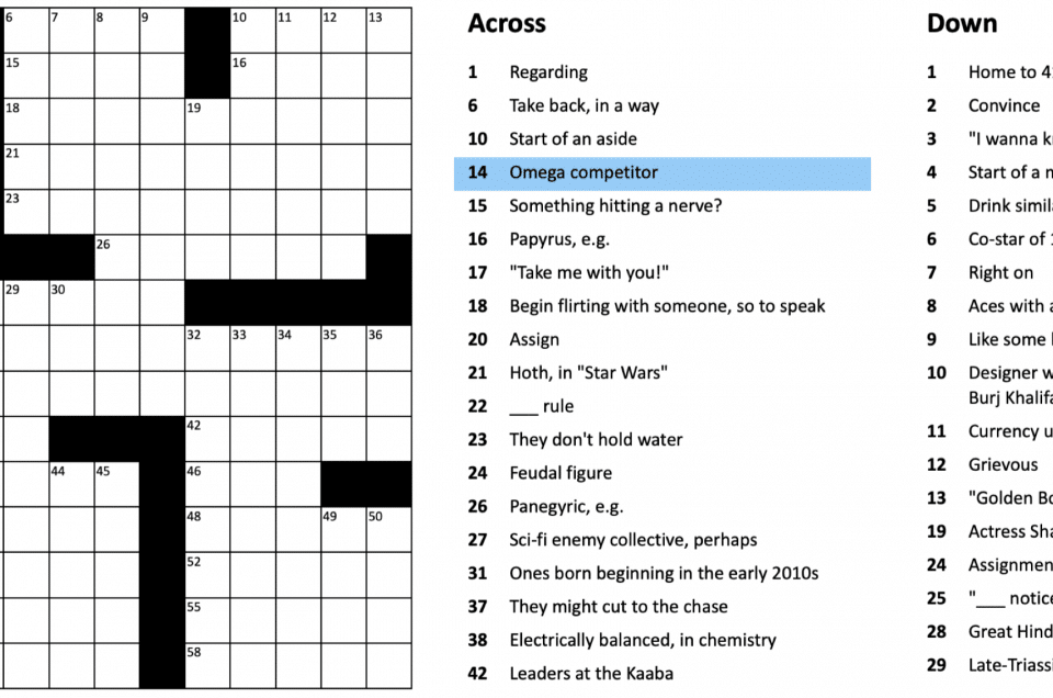 best share your name in asl for example crossword clue
