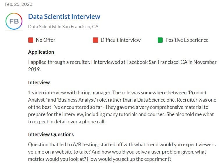 best facebook data science interview questions