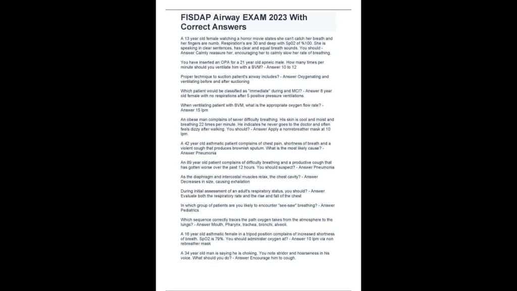 best fisdap airway exam 75 questions