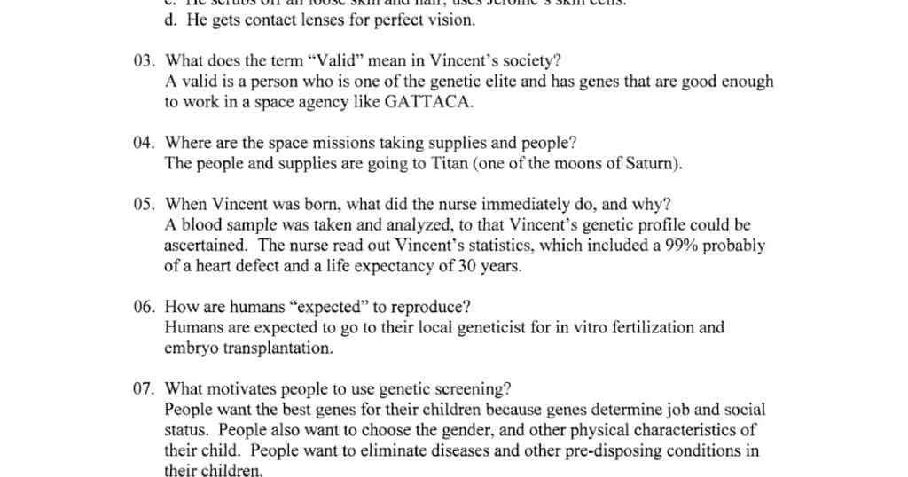 best gattaca viewing questions