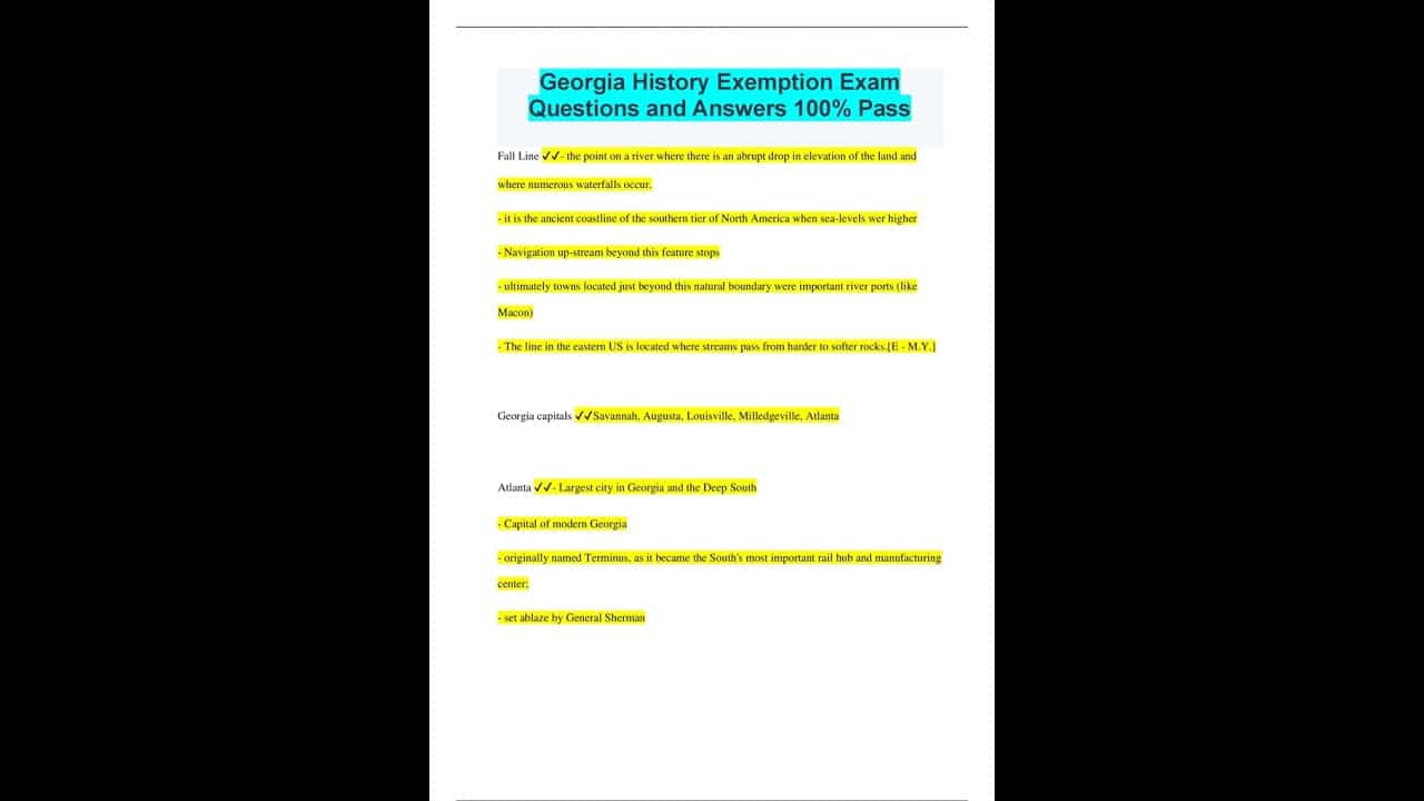 best georgia history exemption exam questions