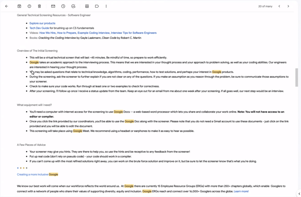 best google phone screen interview questions