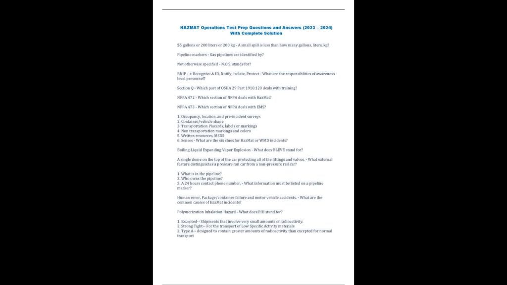 best hazmat operations test questions