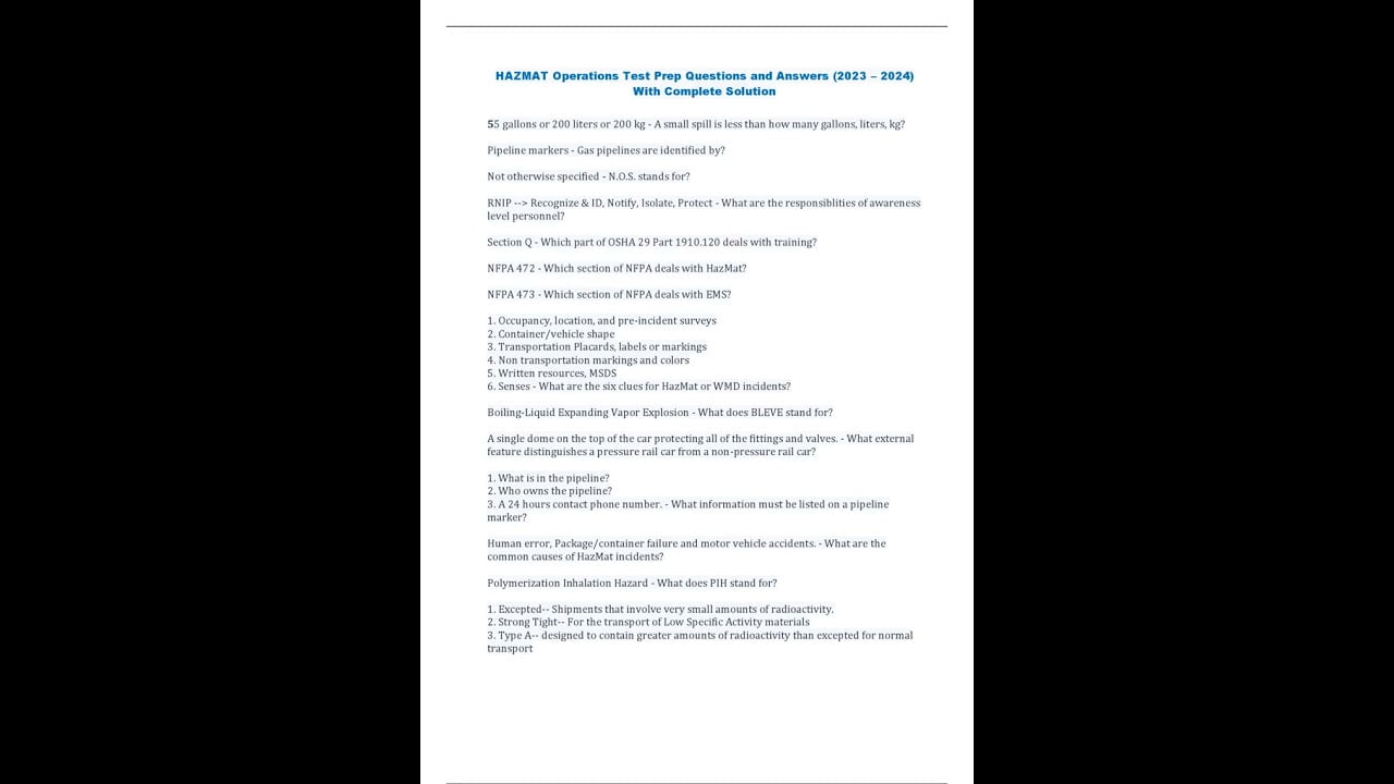 best hazmat operations test questions
