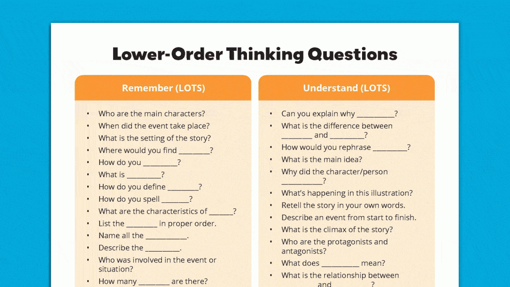 best higher level thinking questions examples