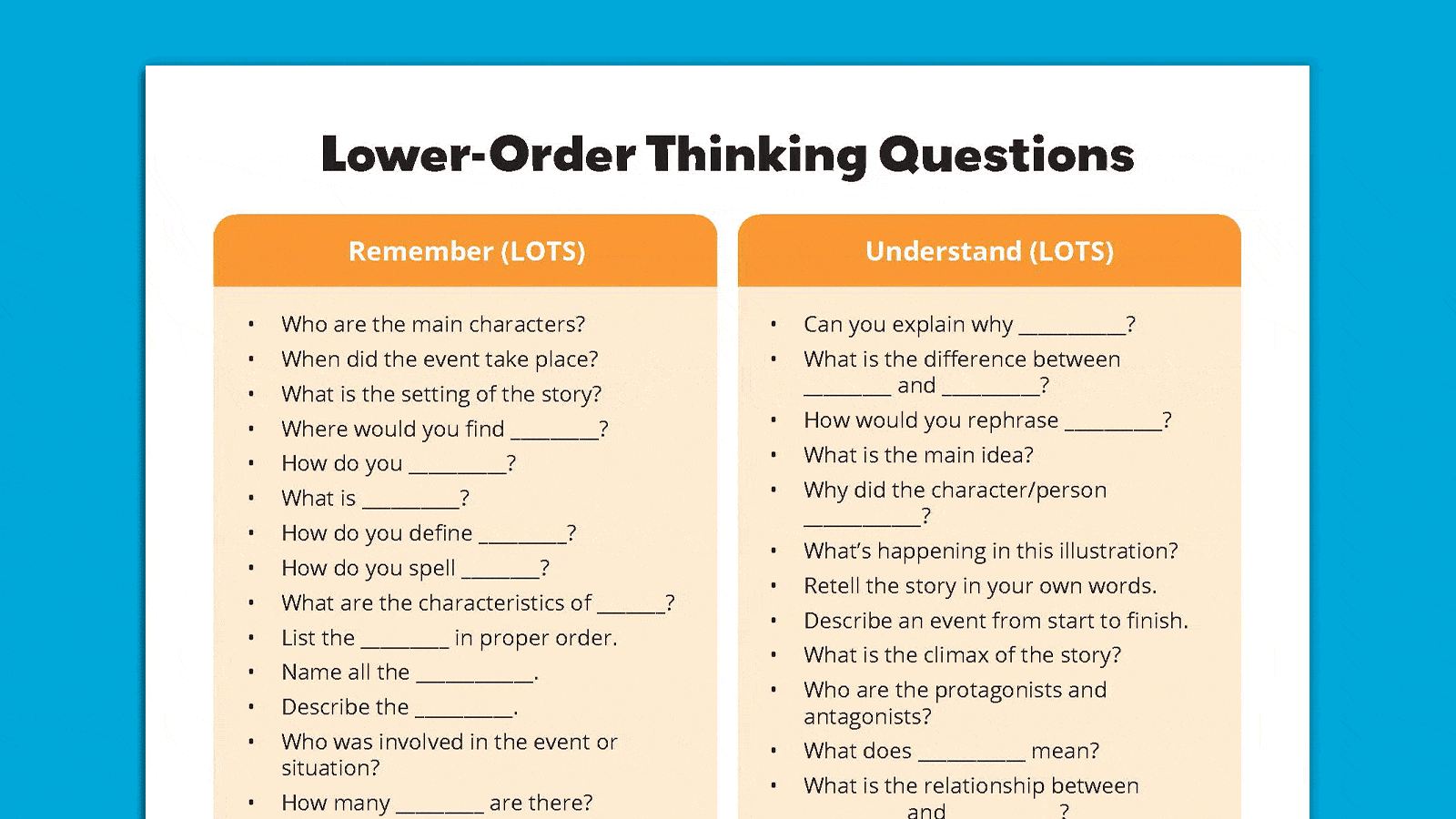 best higher level thinking questions examples