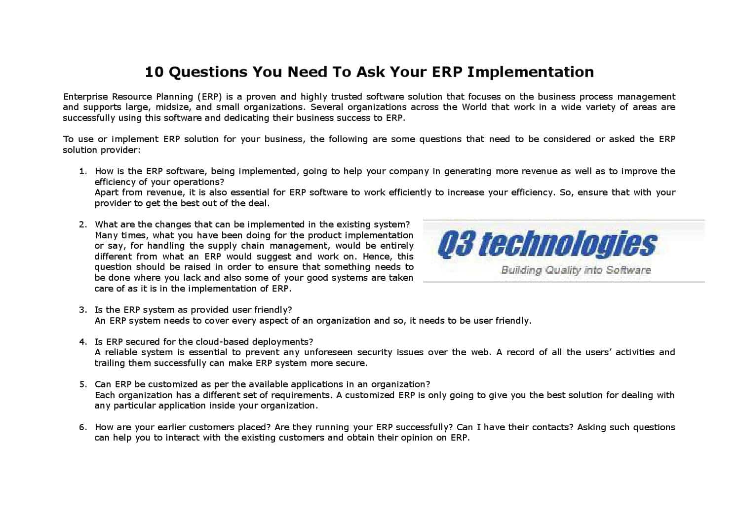 best implementation questions