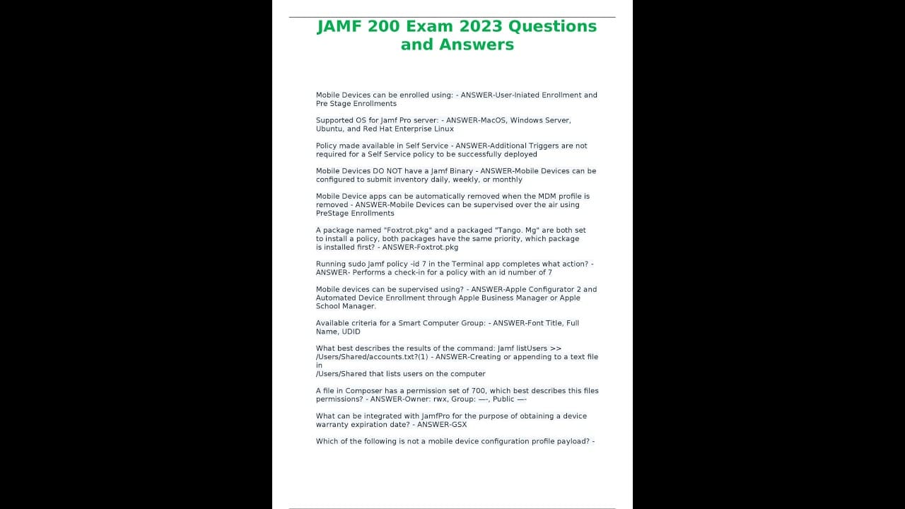best jamf 200 exam questions