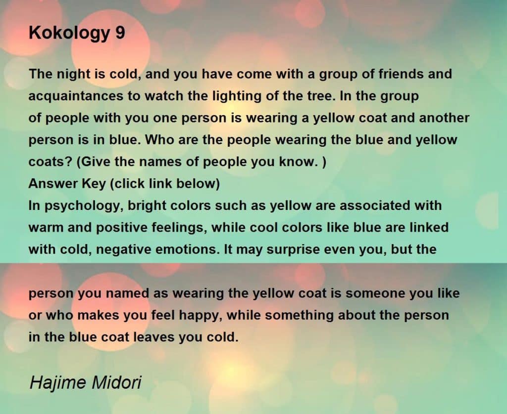 best kokology questions and answers