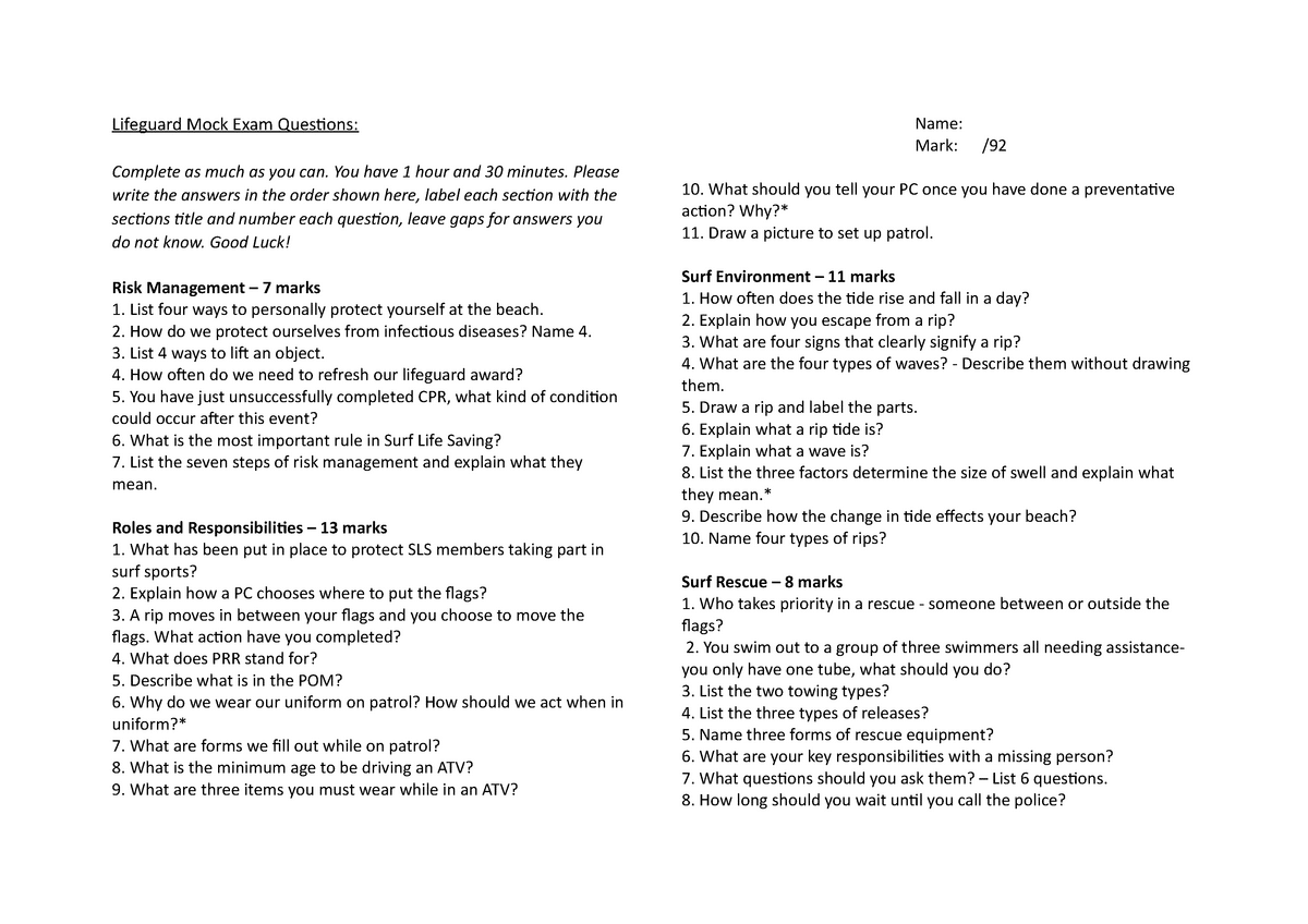 best lifeguard test questions