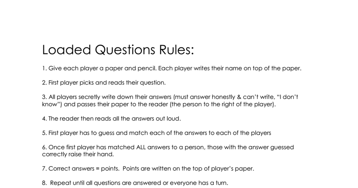 best loaded questions game questions list