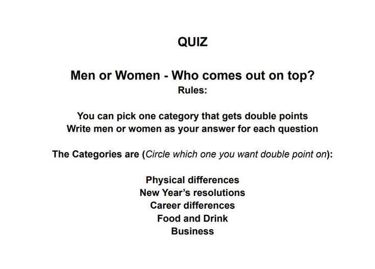 best male vs female trivia questions