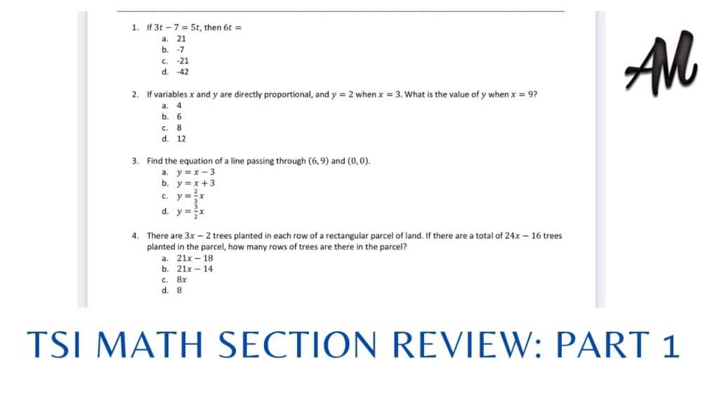 best math tsi questions