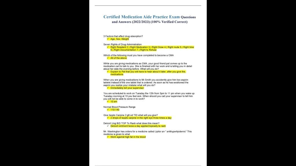 best med aide test questions