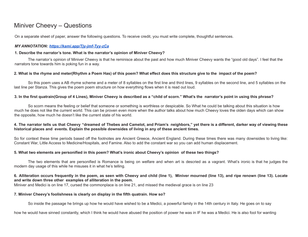 best miniver cheevy questions