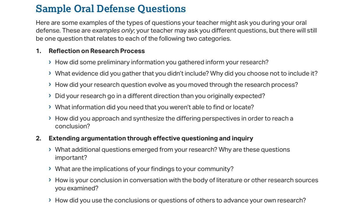 best oral defense questions