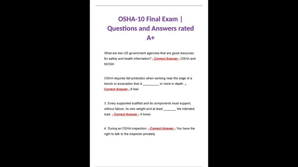 best osha final exam answers 20 questions