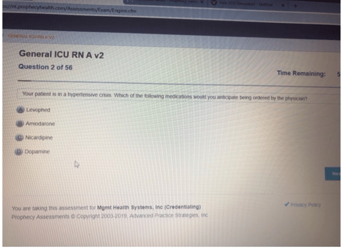best prophecy general icu rn a 70 questions