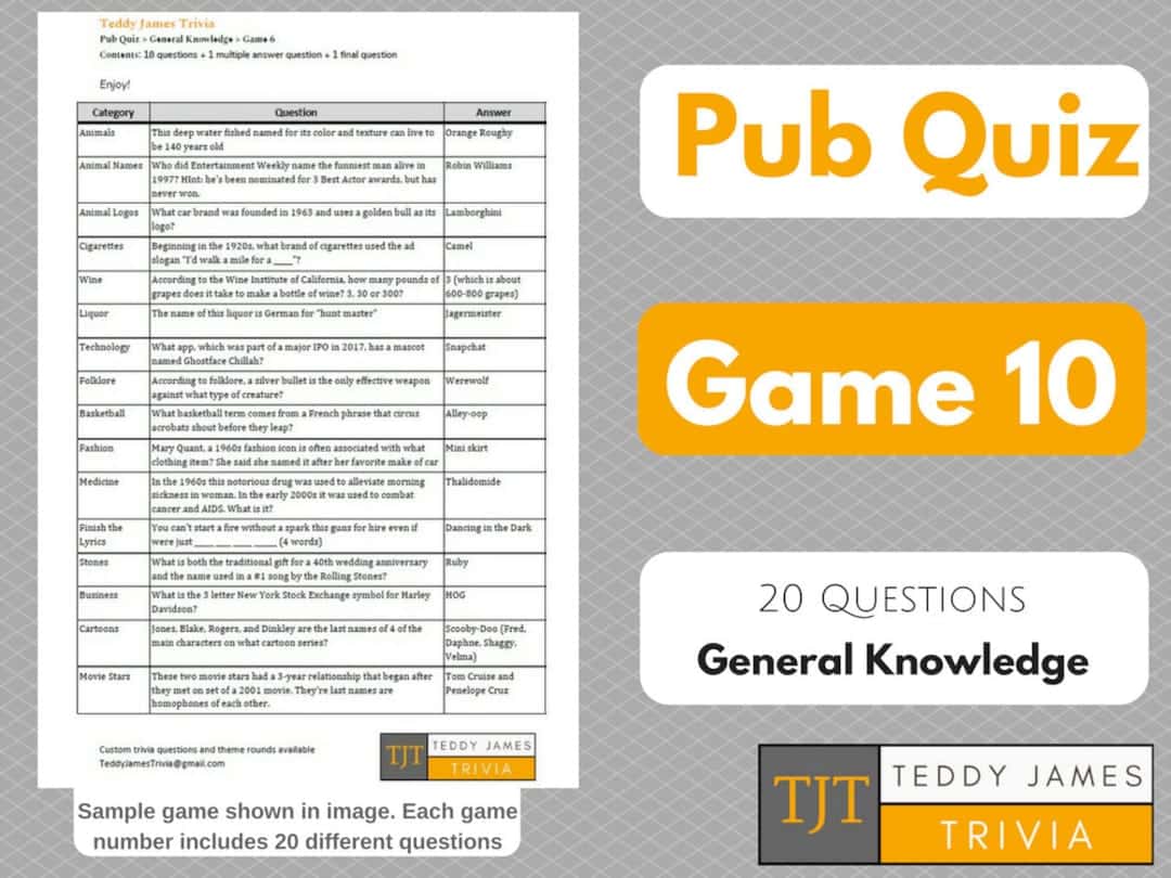 best pub trivia questions and answers