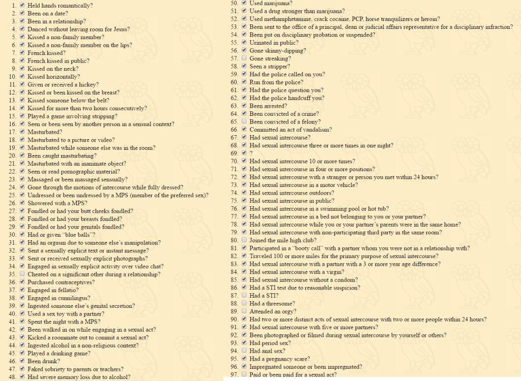 best purity test questions