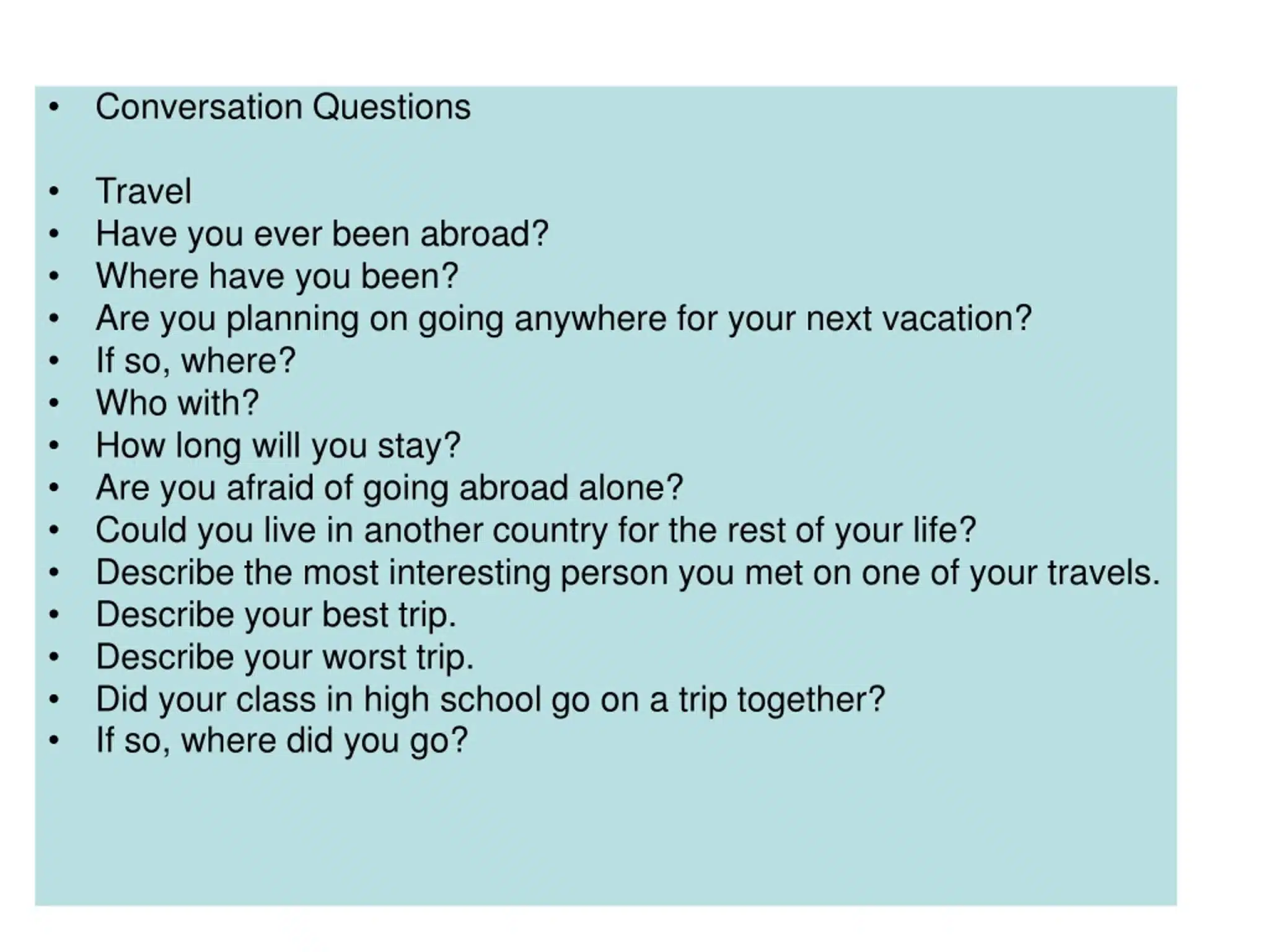 best questions about vacation
