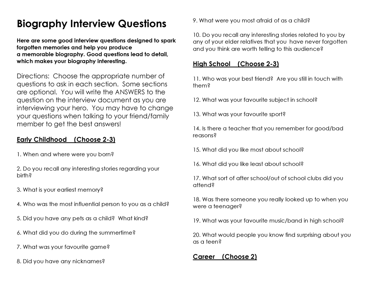 best questions for biography