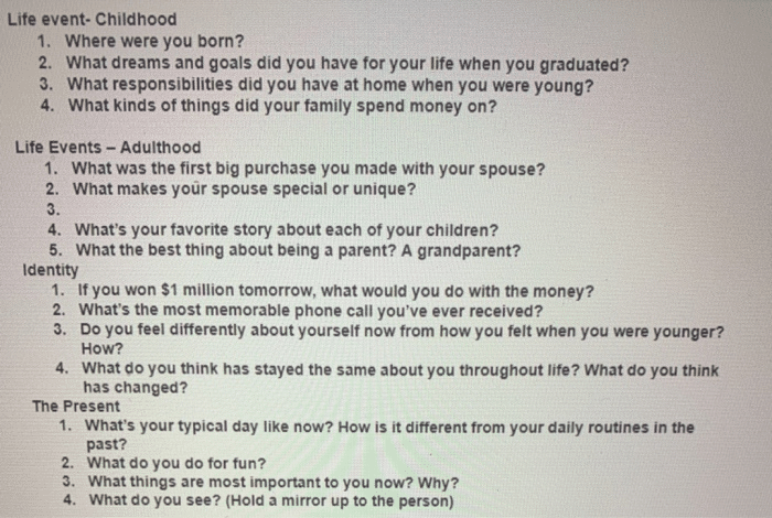 best questions for someone about their life story
