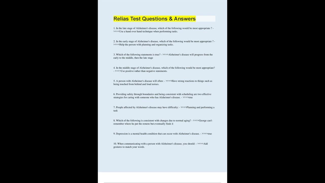 best relias questions and answers