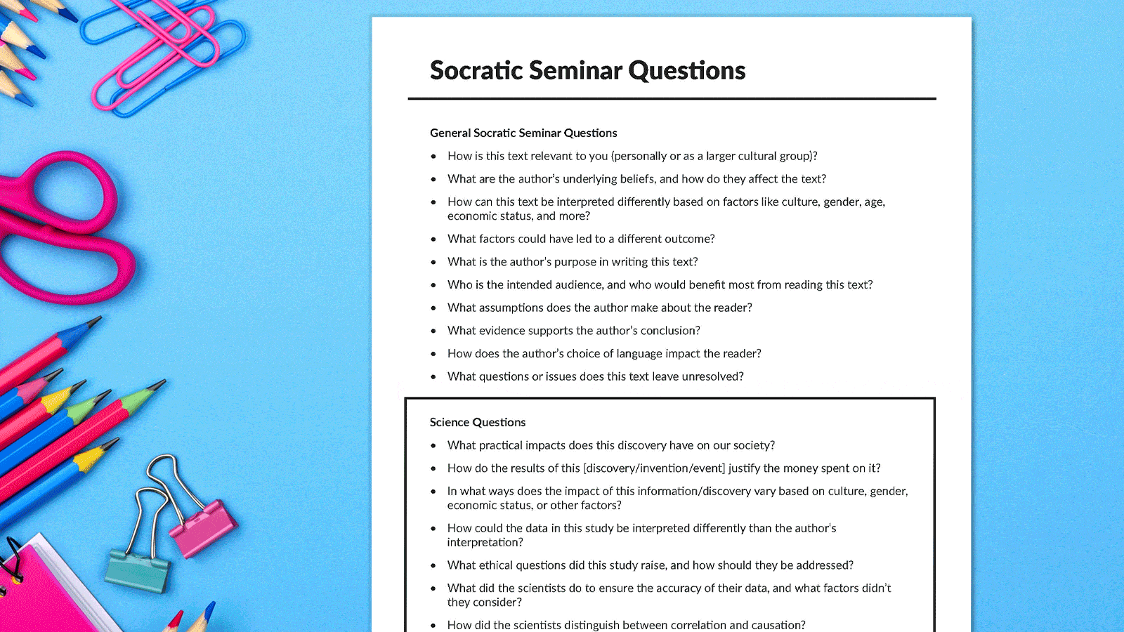 best socratic seminar questions