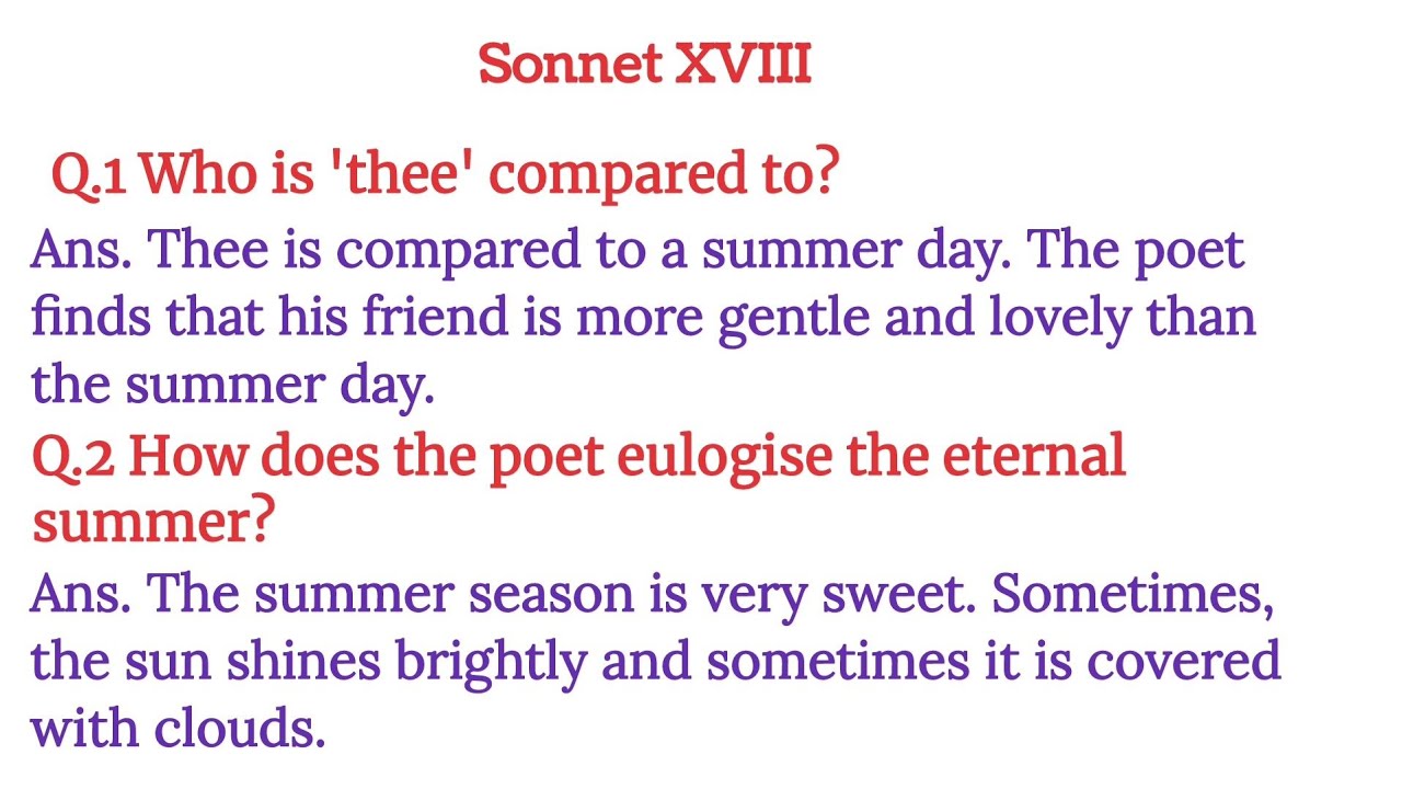 best sonnet 18 questions and answers