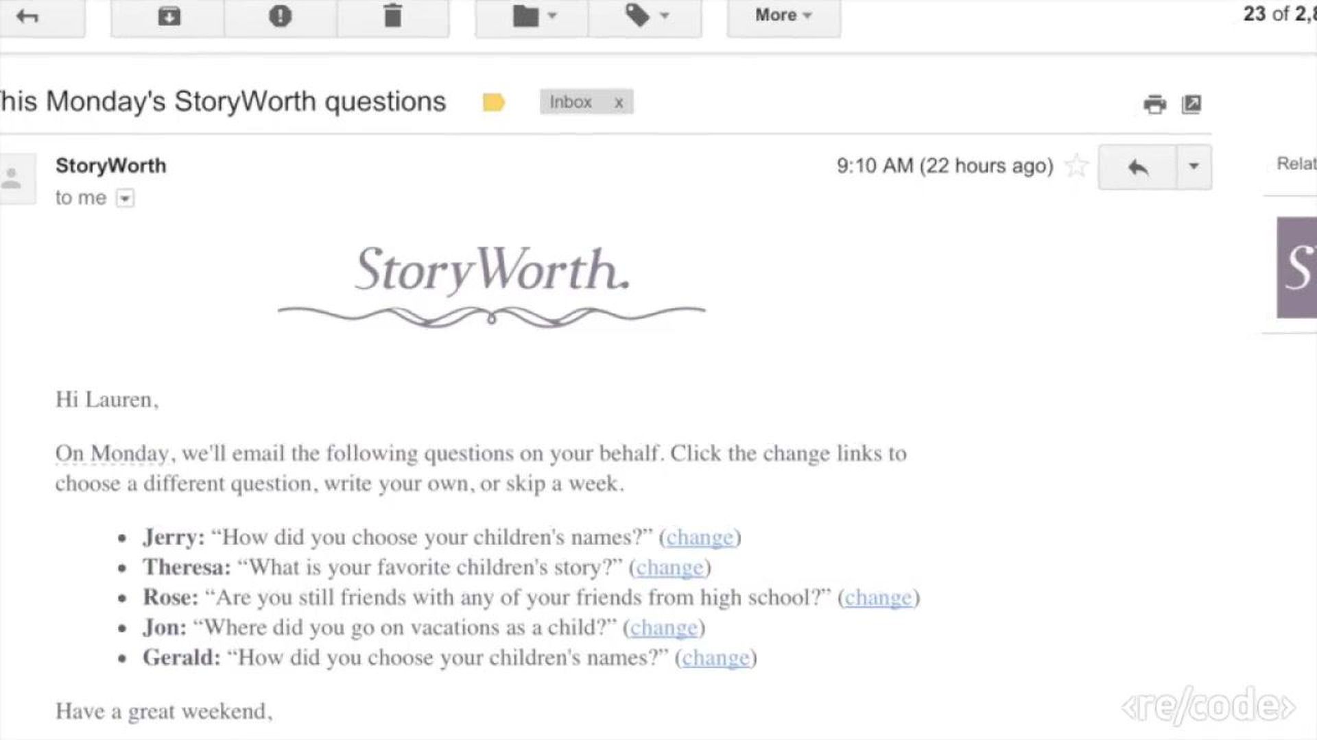 best storyworth questions