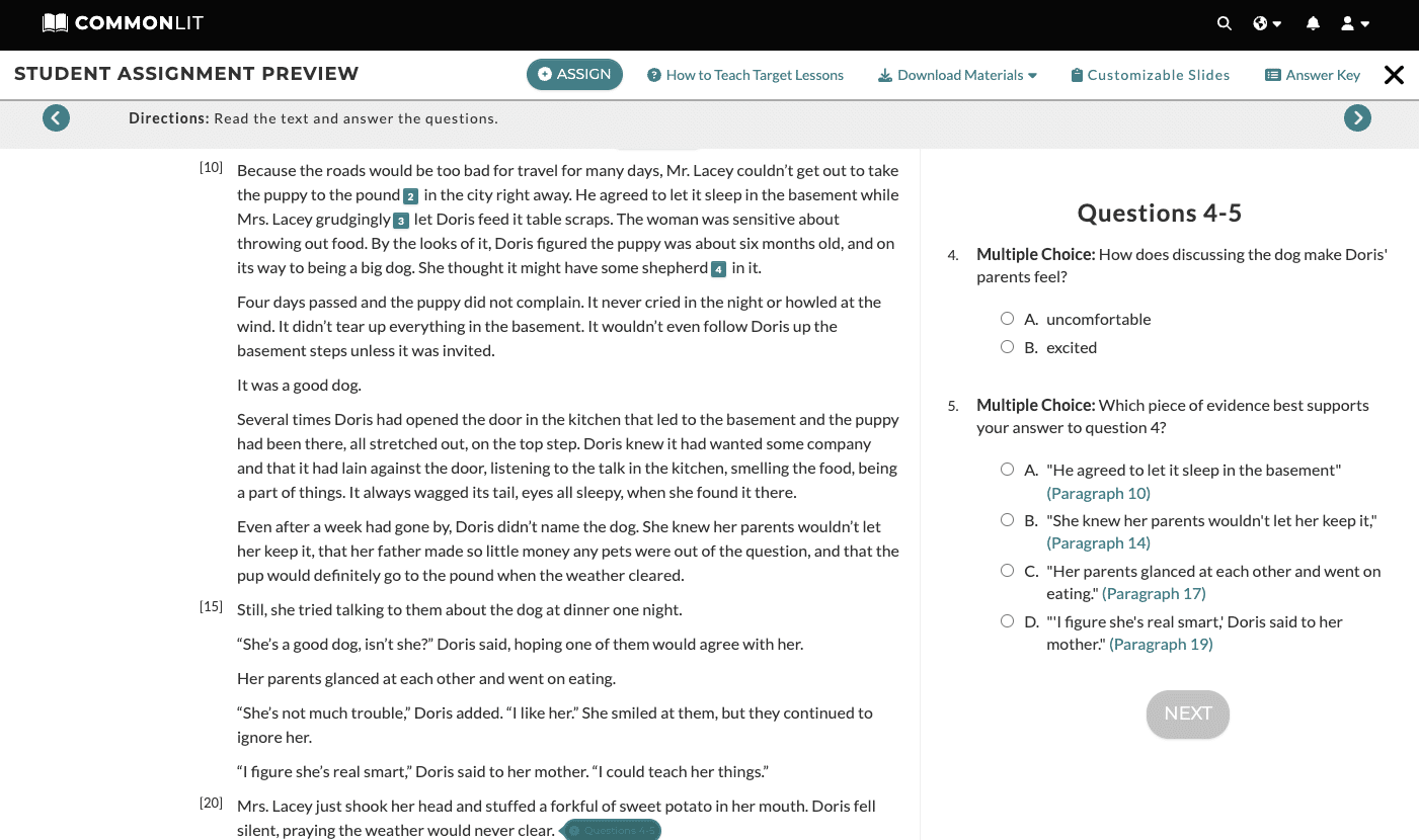 best text dependent questions commonlit answer key