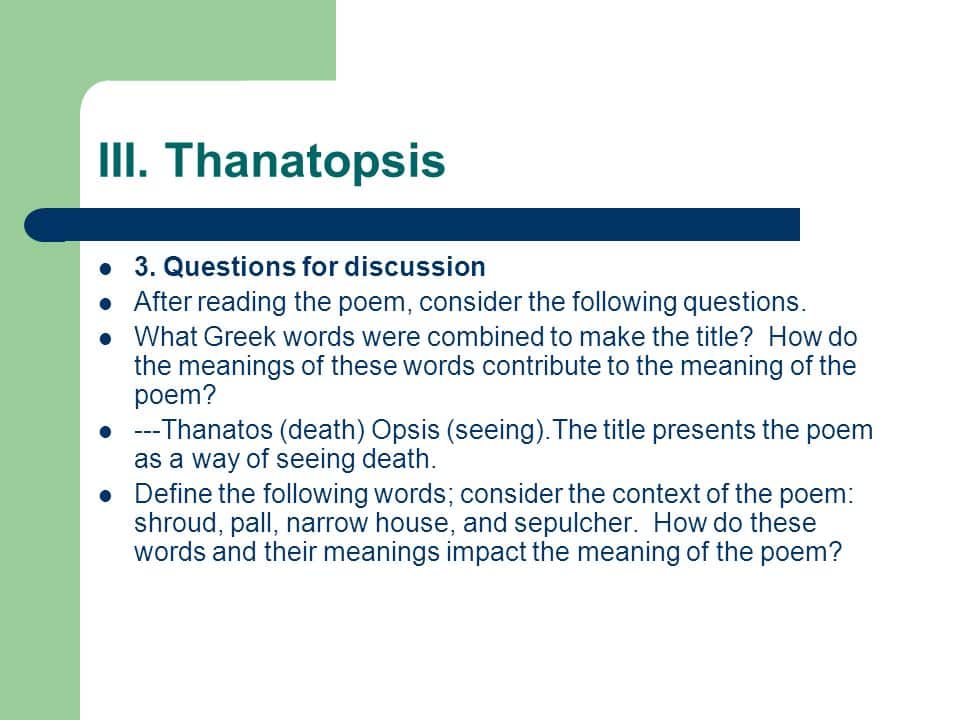 best thanatopsis questions and answers