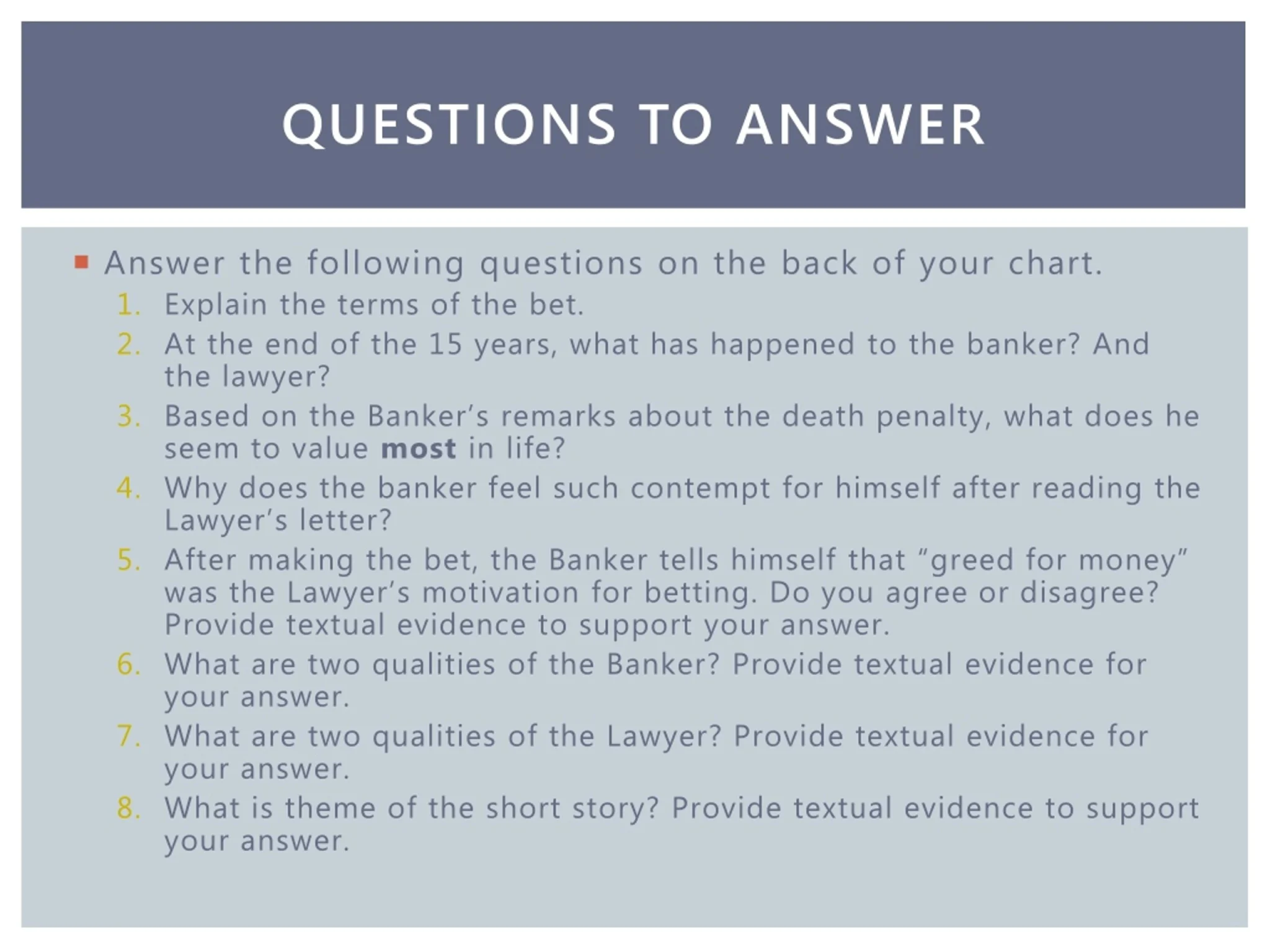 best the bet anton chekhov questions and answers