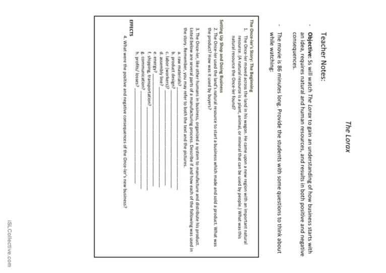 best the lorax comprehension questions
